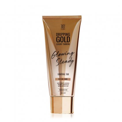 dripping gold glowing steady gradual tan medium dark samoopalovaci krem