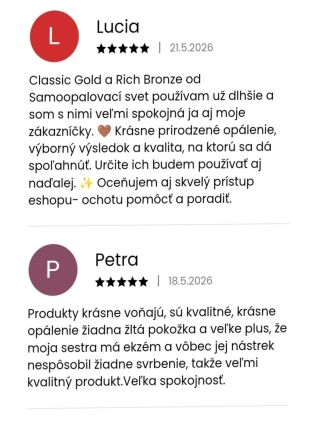 Najnovšie recenzie na náš Samoopaľovací nástrek HE-SHI CLASSIC GOLD 💥Základná verzia Samoopaľovacieho nástreku He-Shi pre...