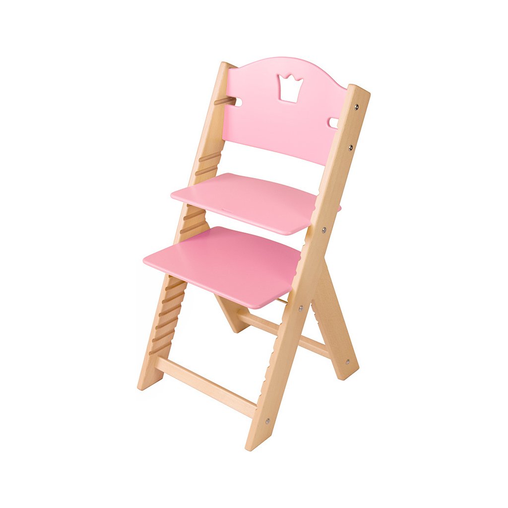Dětská dřevěná rostoucí židle Sedees - růžová s korunkou