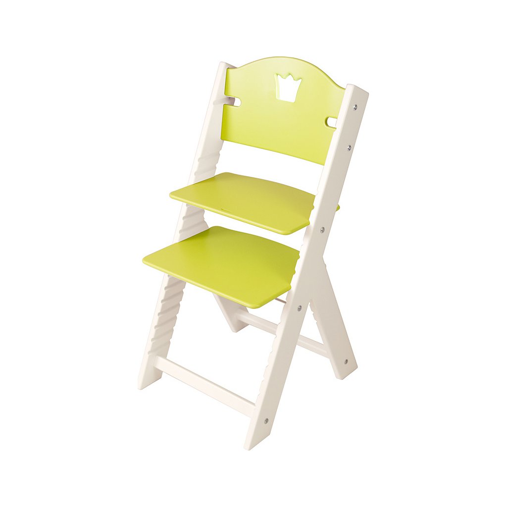 Dětská dřevěná rostoucí židle Sedees bílá - zelená s korunkou