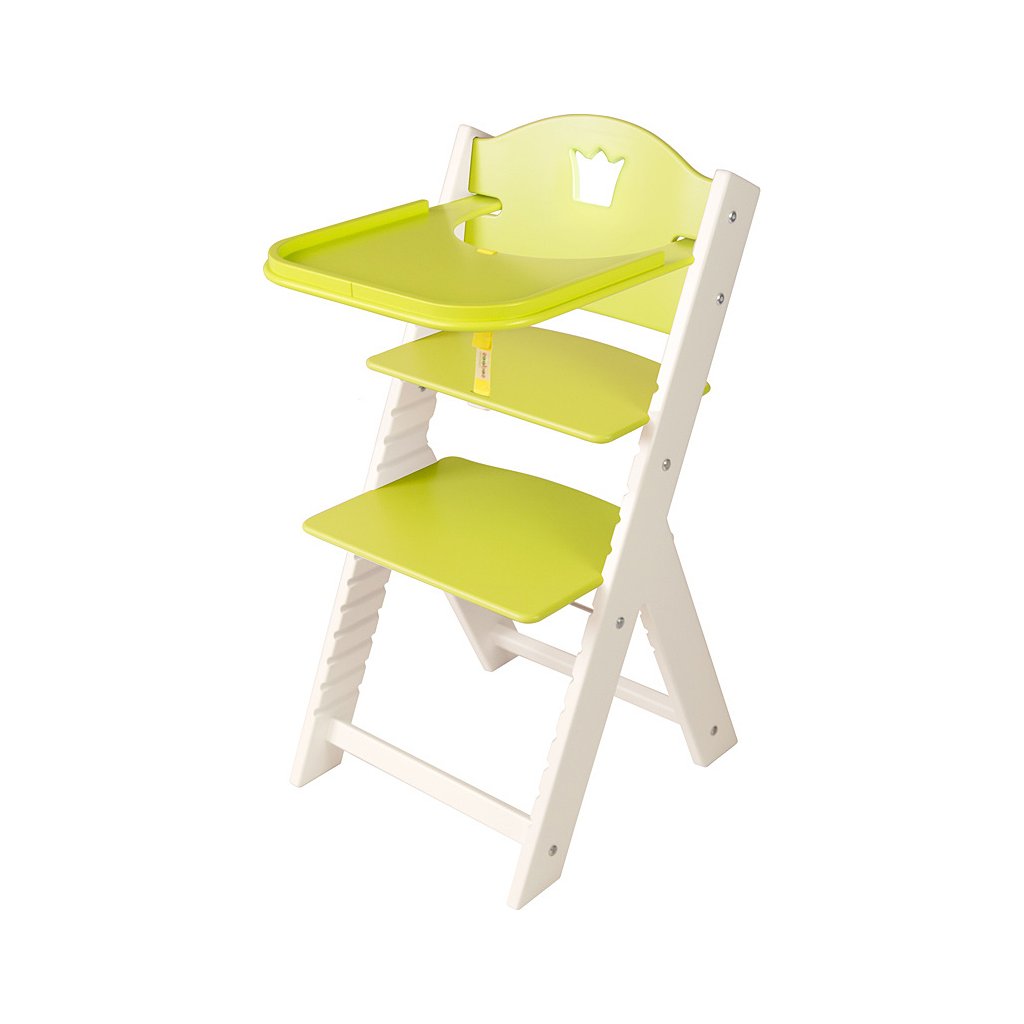 Dětská dřevěná jídelní židlička Sedees bílá - zelená s korunkou