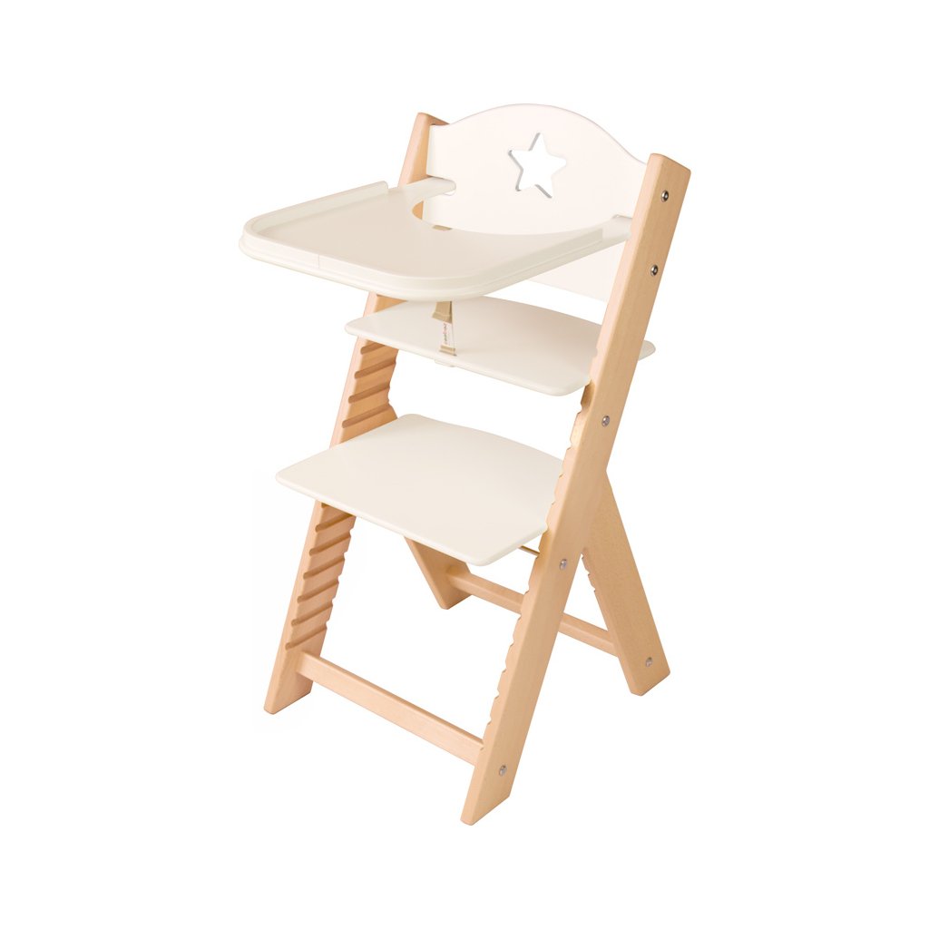 Dětská dřevěná jídelní židlička Sedees - bílá s hvězdičkou
