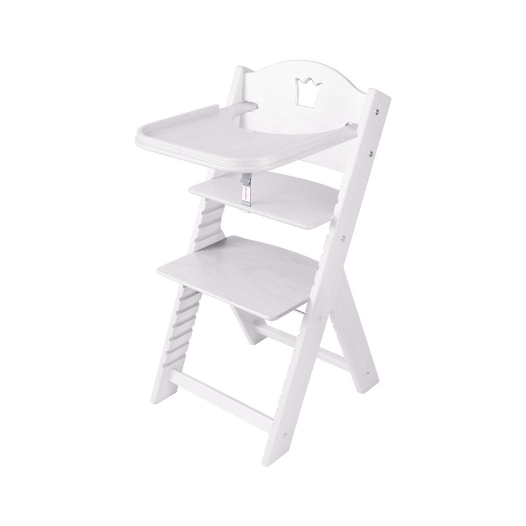 Dětská dřevěná jídelní židlička Sedees mořená - bílá s korunkou