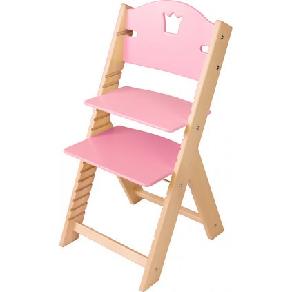Dětská dřevěná rostoucí židle Sedees - růžová s korunkou