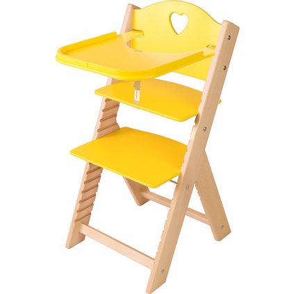 Dětská dřevěná jídelní židlička Sedees - žlutá se srdíčkem