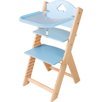 Dětská dřevěná jídelní židlička Sedeed - modrá s autíčkem
