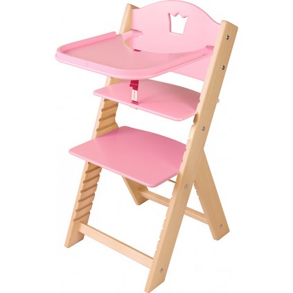 Dětská dřevěná jídelní židlička Sedees - růžová s korunkou
