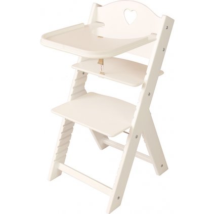 Dětská dřevěná jídelní židlička Sedees bílá - bílá se srdíčkem