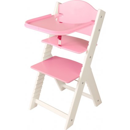Dětská dřevěná jídelní židlička Sedees bílá - růžová
