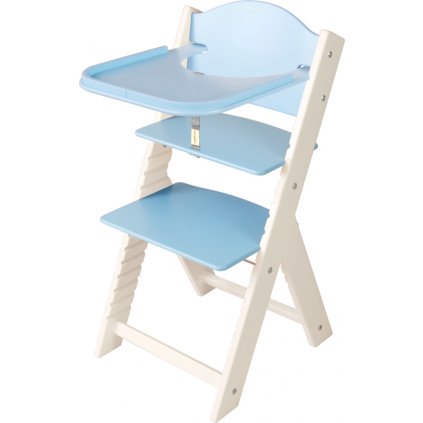 Dětská dřevěná jídelní židlička Sedees bílá - modrá