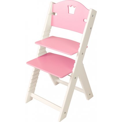 Dětská dřevěná rostoucí židle Sedees bílá - růžová s korunkou
