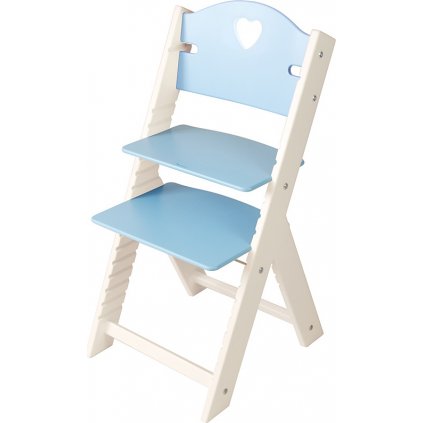 Dětská dřevěná rostoucí židle Sedees bílá - modrá se srdíčkem