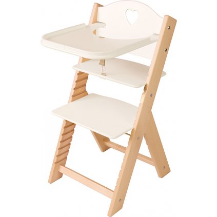 Dětská dřevěná jídelní židlička Sedees - bílá se srdíčkem