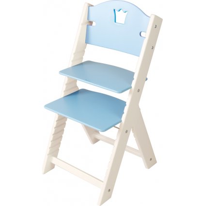 Dětská dřevěná rostoucí židle Sedees bílá - modrá s korunkou