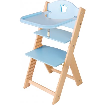 Dětská dřevěná jídelní židlička Sedees - modrá s korunkou