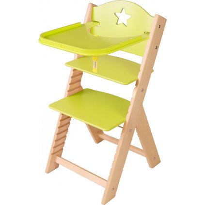 Dětská dřevěná jídelní židlička Sedees - zelená s hvězdičkou