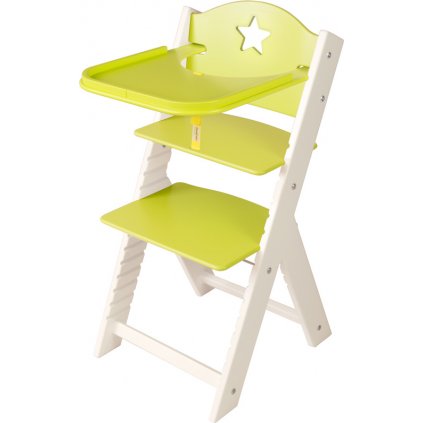 Dětská dřevěná jídelní židlička Sedees bílá - zelená s hvězdičkou