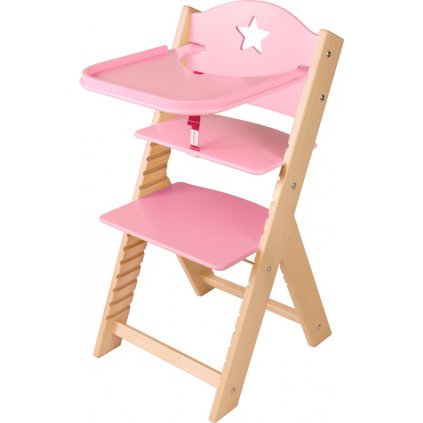 Dětská dřevěná jídelní židlička Sedees - růžová s hvězdičkou