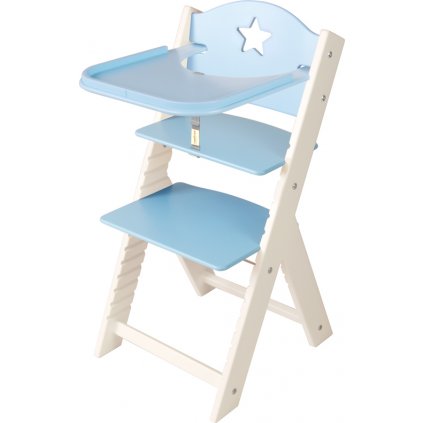 Dětská dřevěná jídelní židlička Sedees bílá - modrá s hvězdičkou