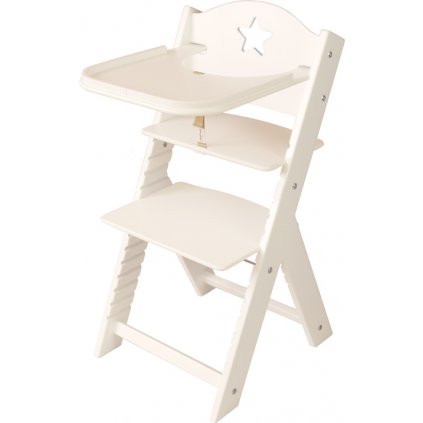 Dětská dřevěná jídelní židlička Sedees bílá - bílá s hvězdičkou