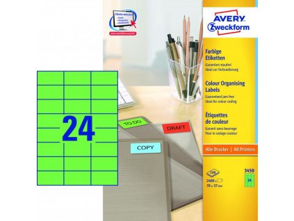 3025 etikety farebne 70x37mm avery a4 100 harkov zelene