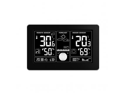 Solight meteostanica, extra veľký čiernobiely LCD, teplota, vlhkosť, tlak, RCC, USB nabíjanie, čierna39,0621,52