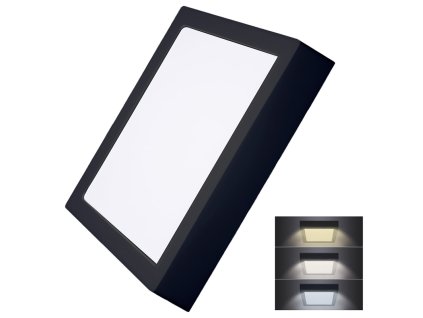 Solight LED mini panel CCT, prisadené, 24W, 1800lm, 3000K, 4000K, 6000K, štvorcový, čierna farba