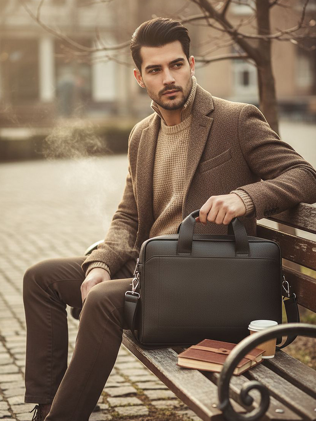 čierna pánska kožená taška na notebook