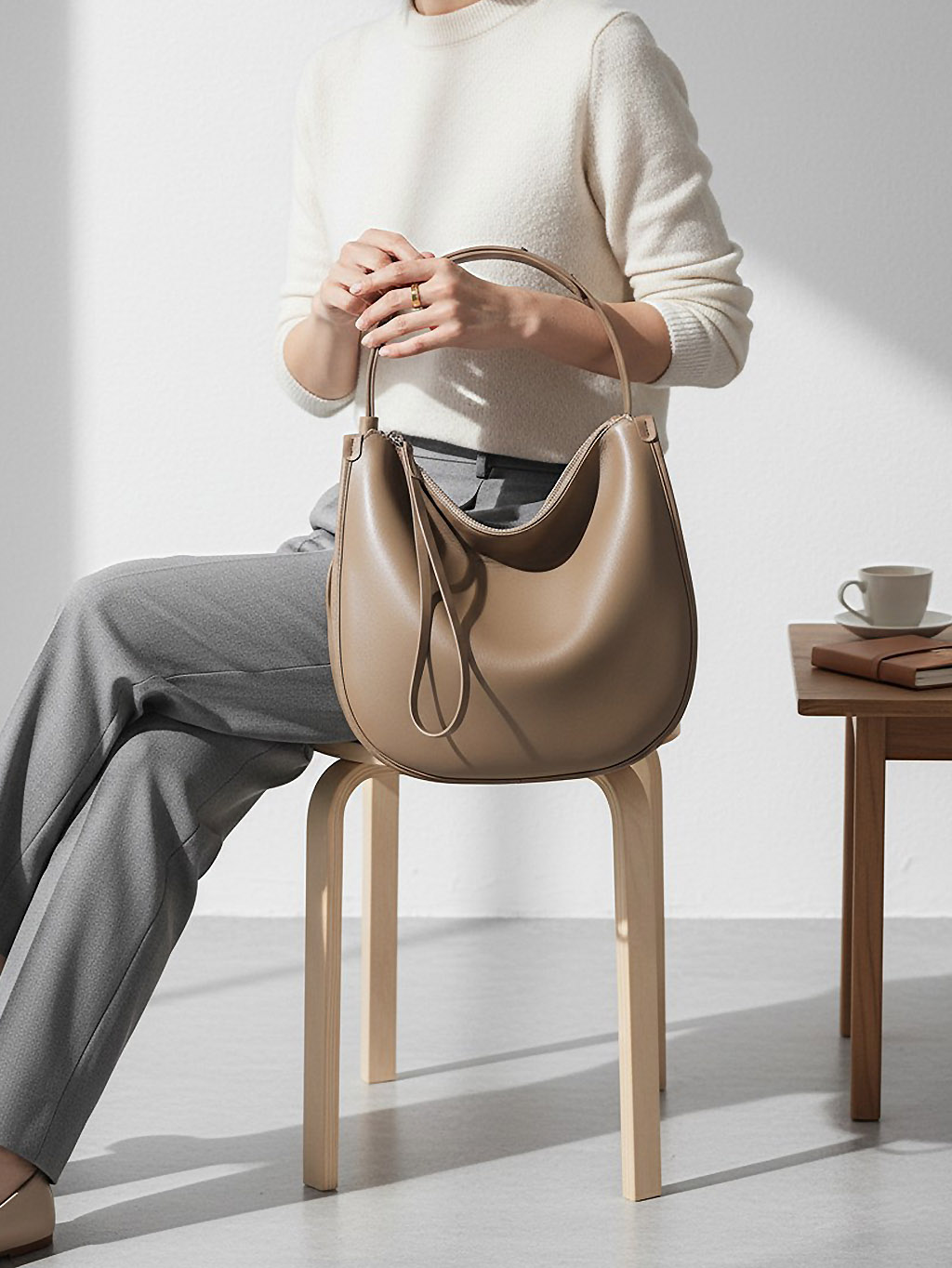 dámska kožená shopper kabelka taupe large z pravej hovädzej kože