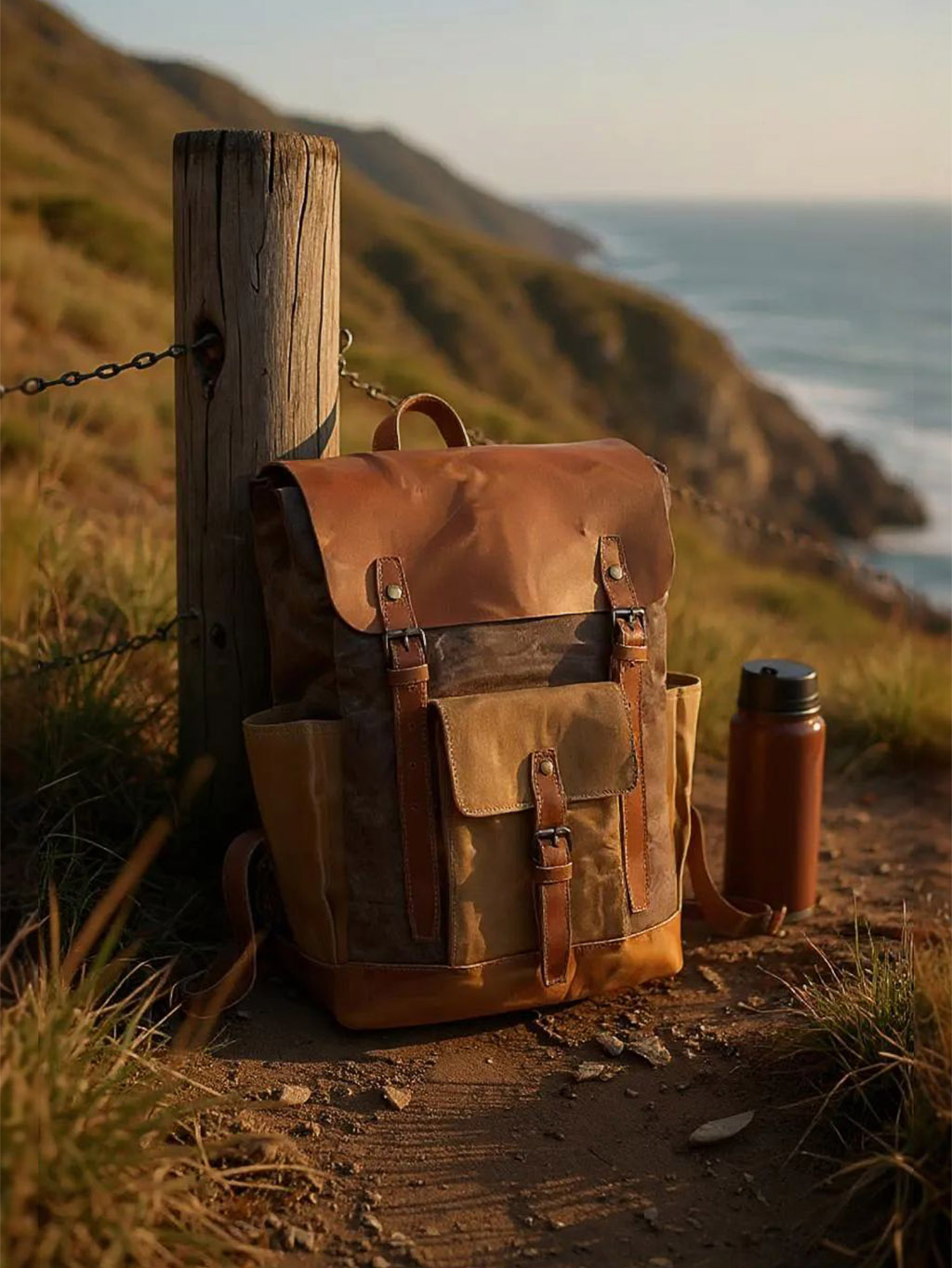 Mestský batoh ONTARIO 20L v hnedej farbe z voskovaného plátna a kože
