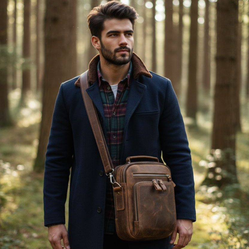 Pánska kožená taška cez rameno hnedá