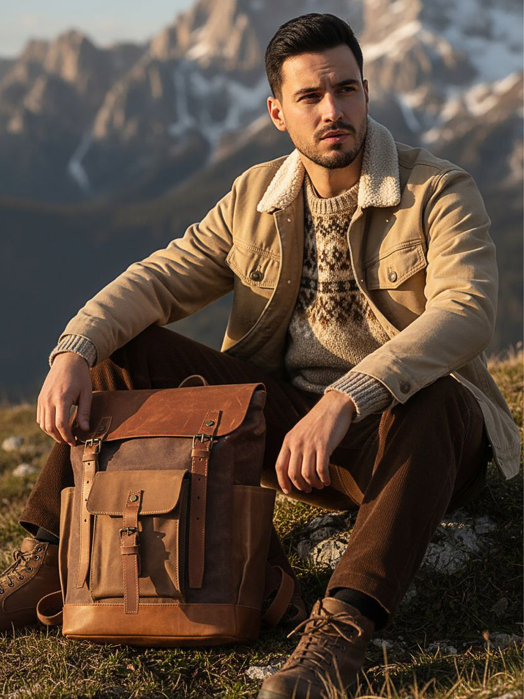 Pánsky a unisex batoh ONTARIO 20L, vintage dizajn, kožené detaily, mestský a turistický batoh