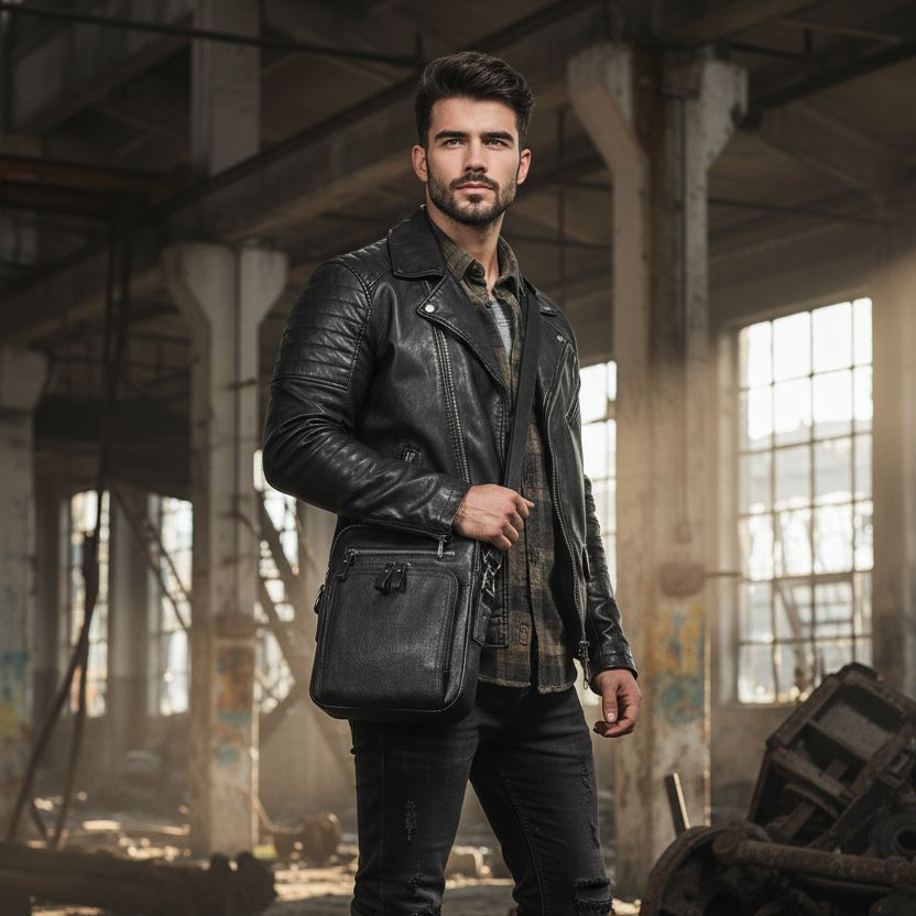 Pánska kožená taška čierna TOMMY BLACK