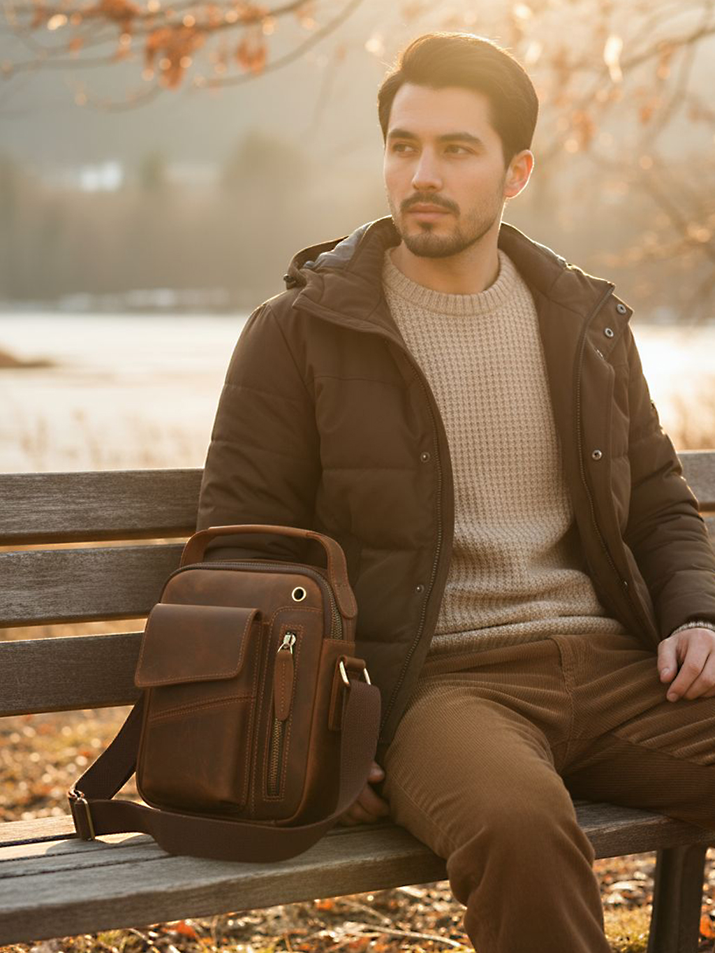 Hnedá pánska kožená taška na doklady