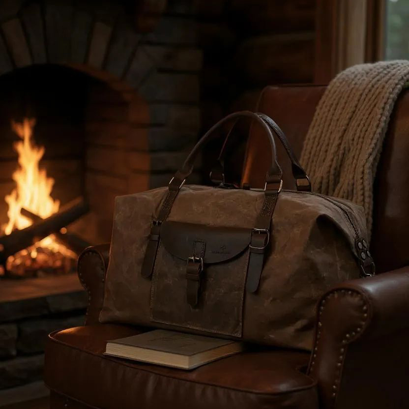 Hnedá víkendová cestovná taška z plátna a kože
