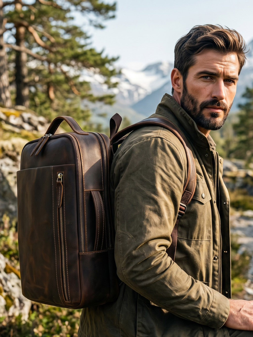 Pánsky kožený batoh na notebook Fjord 20 L z full-grain kože