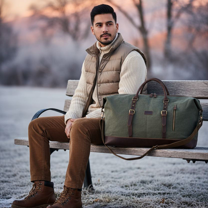 Pánska cestovná taška do lietadla z plátna a kože 