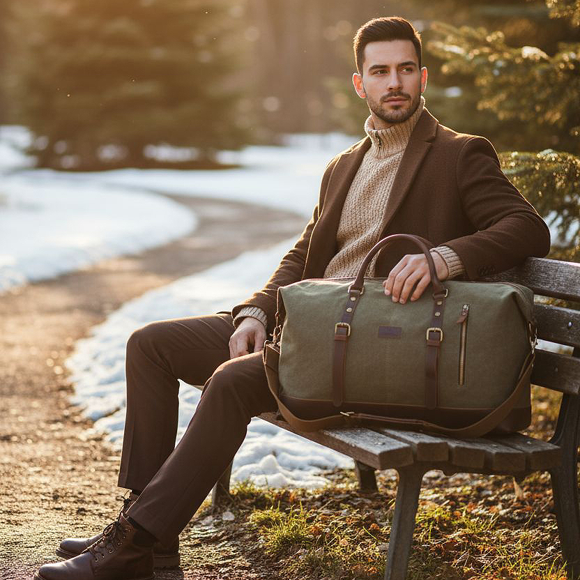 Pánska cestová taška do lietadla z plátna a kože zelená