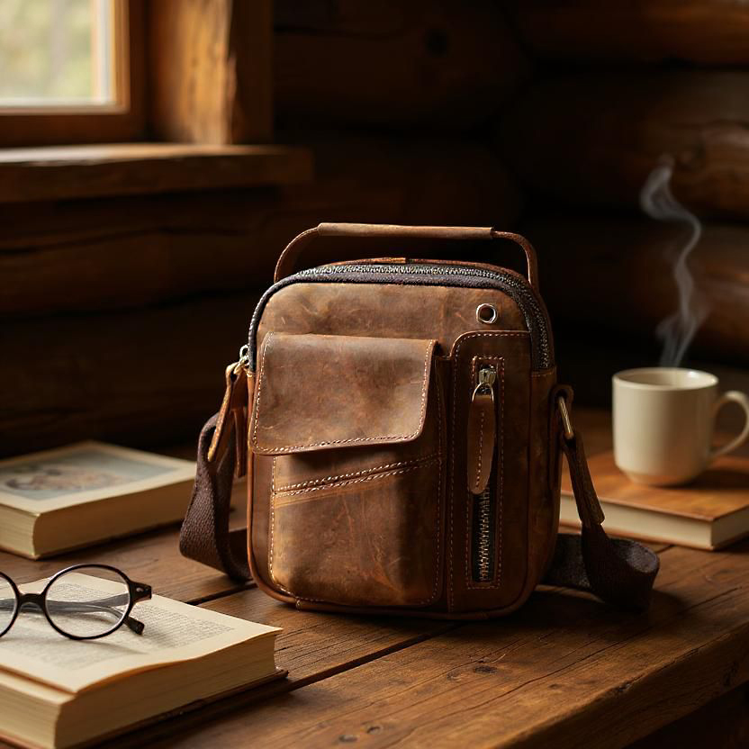 Hnedá pánska crossbody taška na doklady