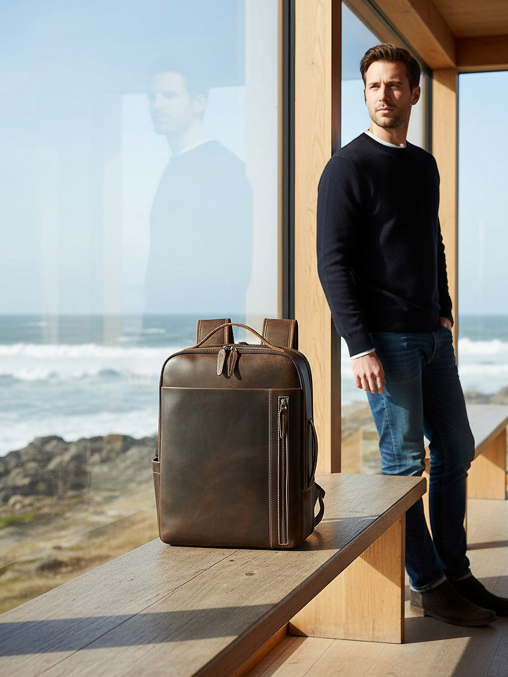 Pánsky kožený batoh na notebook Fjord 20 L hnedý SAMUELSON