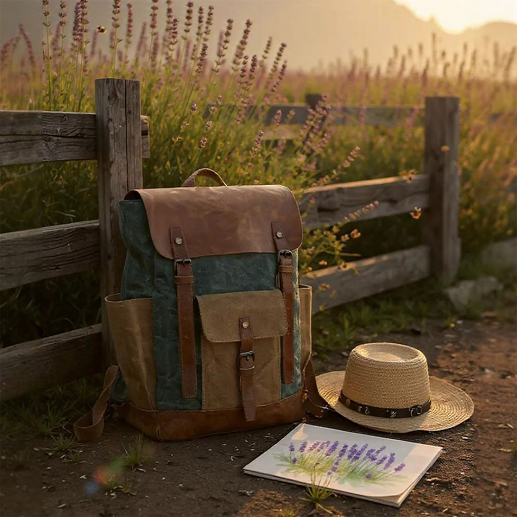 Turistický batoh na notebook pre mužov aj ženy z plátna a kože