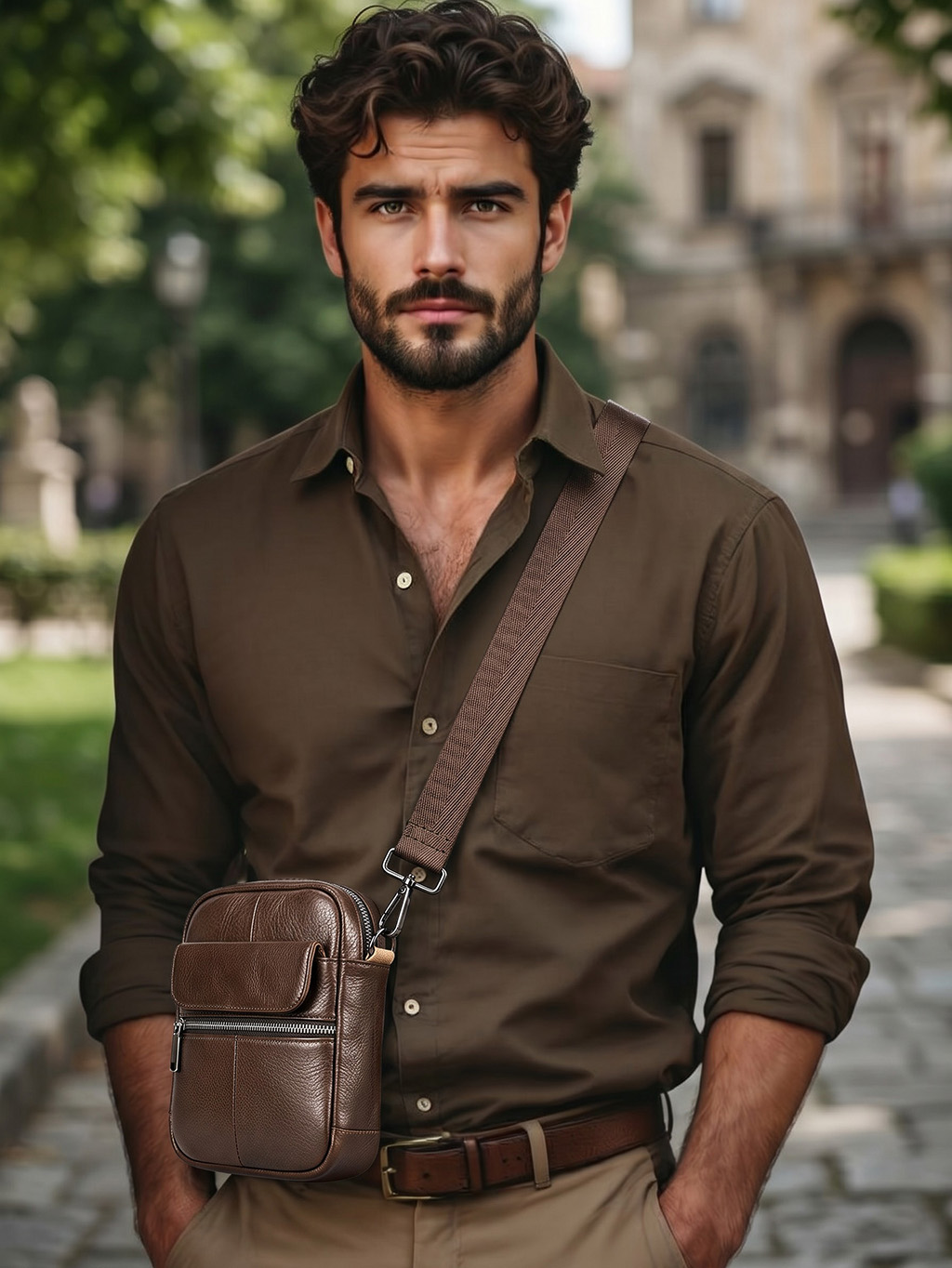 pánska-kožená-crossbody-taška-hnedá-royce