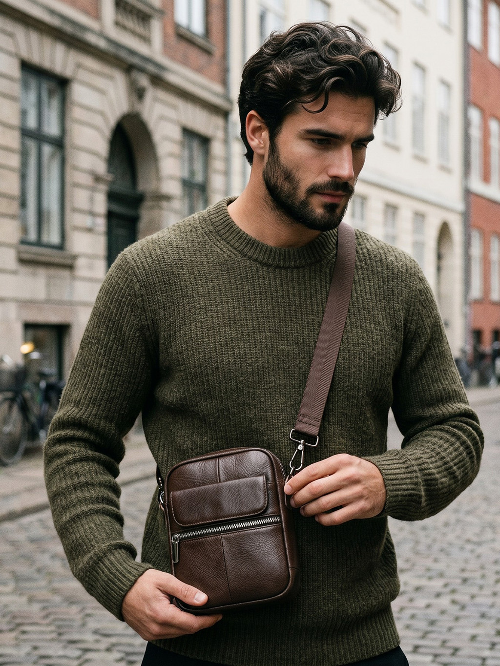 pánska-kožená-crossbody-taška-na-doklady-hnedá