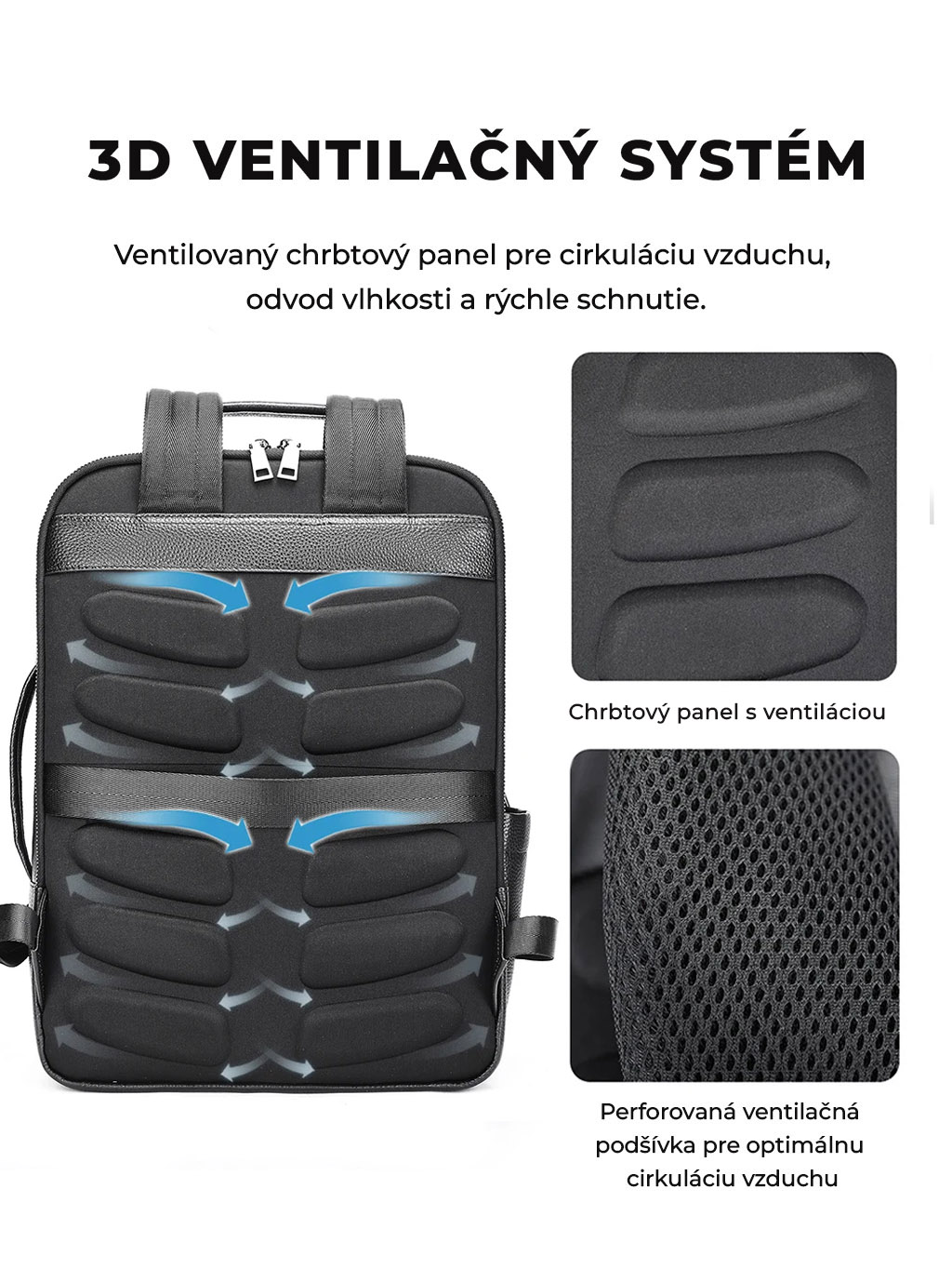 Ergonomický chrbtový systém a polstrované popruhy mestského batohu