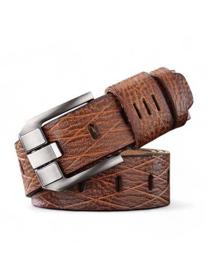 ručne robený pánsky kožený opasok do riflí hnedý