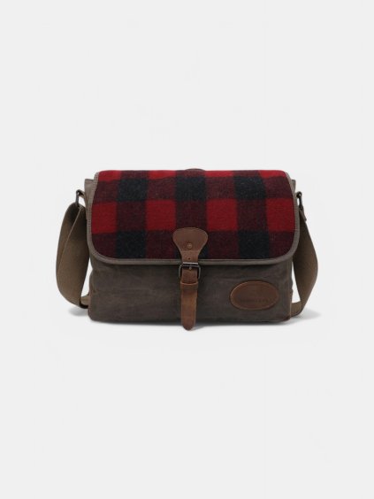 pánska messenger taška na rameno z pravej kože a voskovaného plátna vo farbe army green