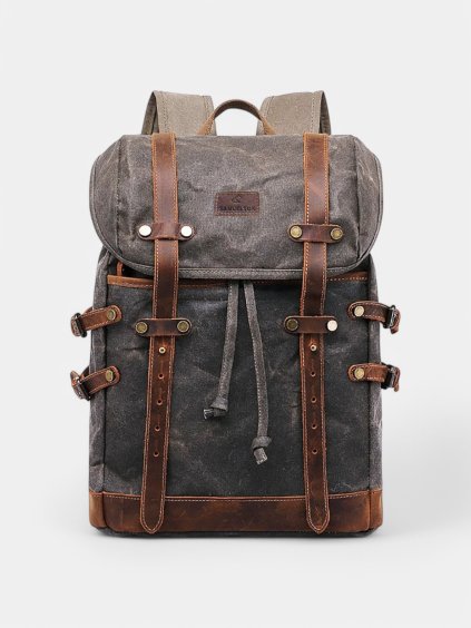 Pánsky plátený bushcraft batoh na turistiku s koženými detailmi