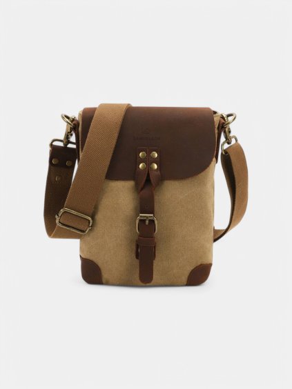 Crossbody taška cez rameno s vintage vzhľadom z odolného plátna a pravej kože