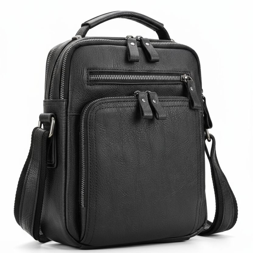 Čierna pánska kožená taška cez rameno TOMMY BLACK