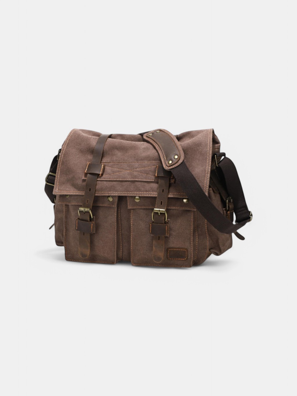 Vintage pánska taška cez rameno z plátna v hnedej farbe a kože